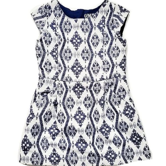 Genuine Kids From OshKosh B'gosh Jacquard Romper Dress White & Navy Blue Size 4T - Picture 1 of 12